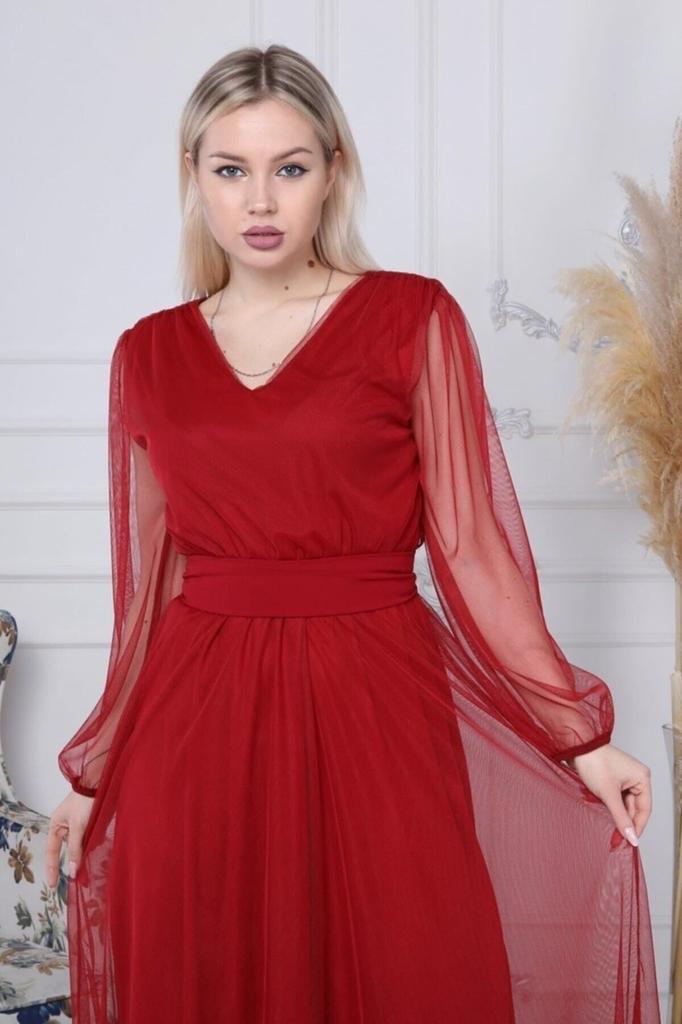 Damen Übergröße Kleid Burgunder V-Ausschnitt Tüll Übergröße Kleid