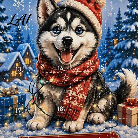 Holiday Countdown Collection Husky Christmas Advent Calendar 2026 with 24 Unique Acrylic Pendants for Tree Decorations Party Favor Cute Dog