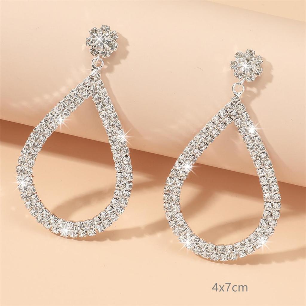 Elegant European & American Full Diamond Water Drop Rhinestone Earrings for Women - Bridal Jewelry