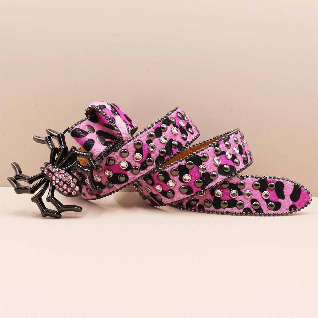 Leopard Print Rhinestone Punk Leather Belt - Y2K Style Women's Decorative Waistband