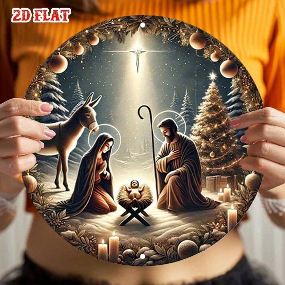 Metal Poster Wall Art Christmas Bethlehem Star Holy Family Home Decor