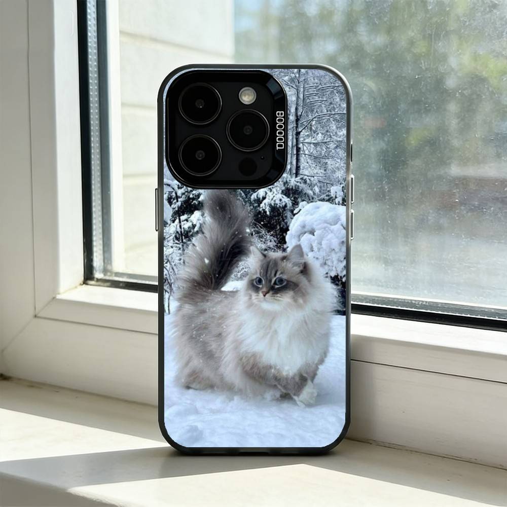 

Lovely Funny Cat Phone Case For iPhone 17,16,15,14,13,12,11 Plus,Pro Max,XS,Colored Silver Plated Inside Cover iPhone13PROMAX