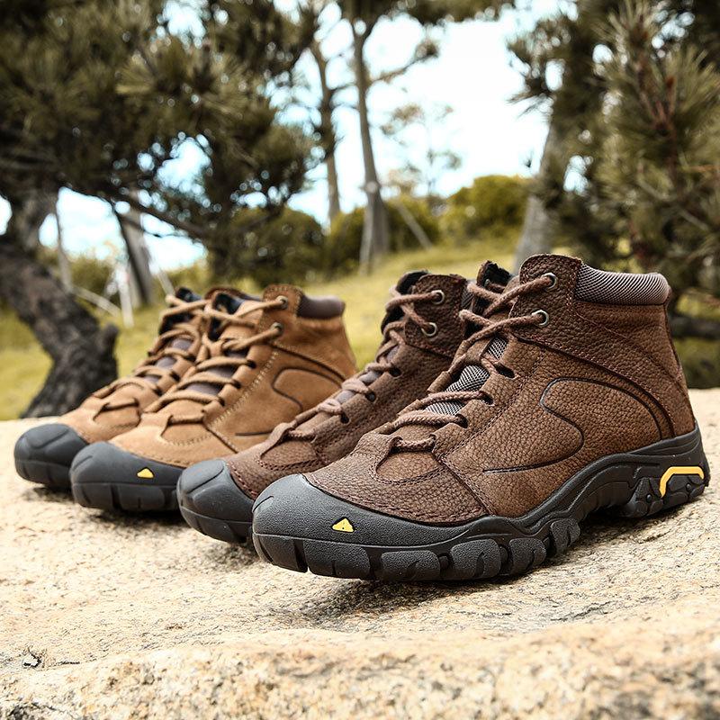 Autumn and Winter Hiking Shoes Cotton-Padded Shoes with Velvet Men's Leather Non-Slip Waterproof Winter Warm Men's Outdoor Snow Boots