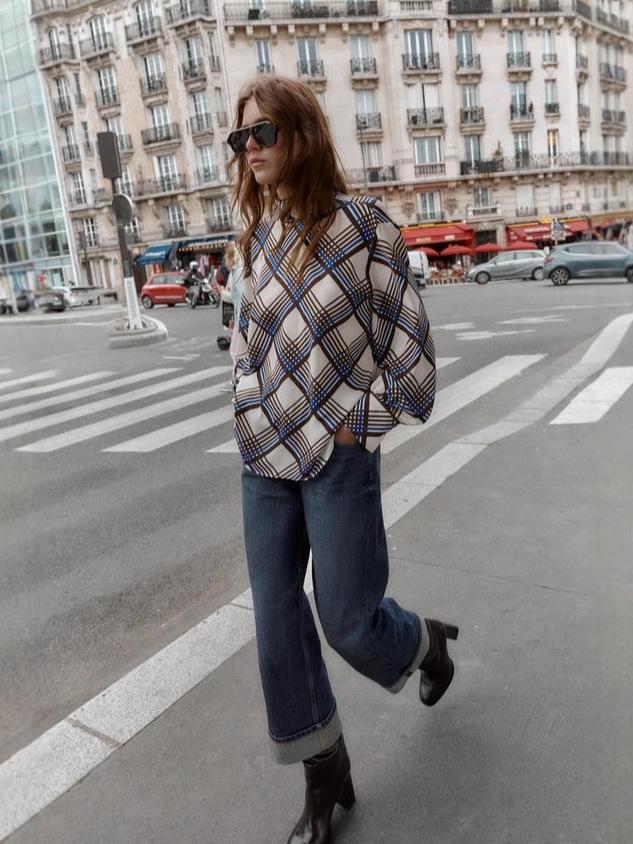 Trendy European & American Women's Plaid High-Neck Shirt - Versatile Summer Casual Fashion