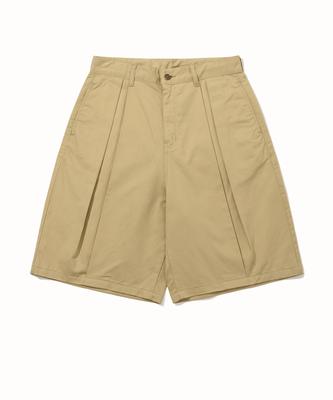 Bieseulaebis Balloon Fit Tuck Cotton Bermuda Shorts Beige
