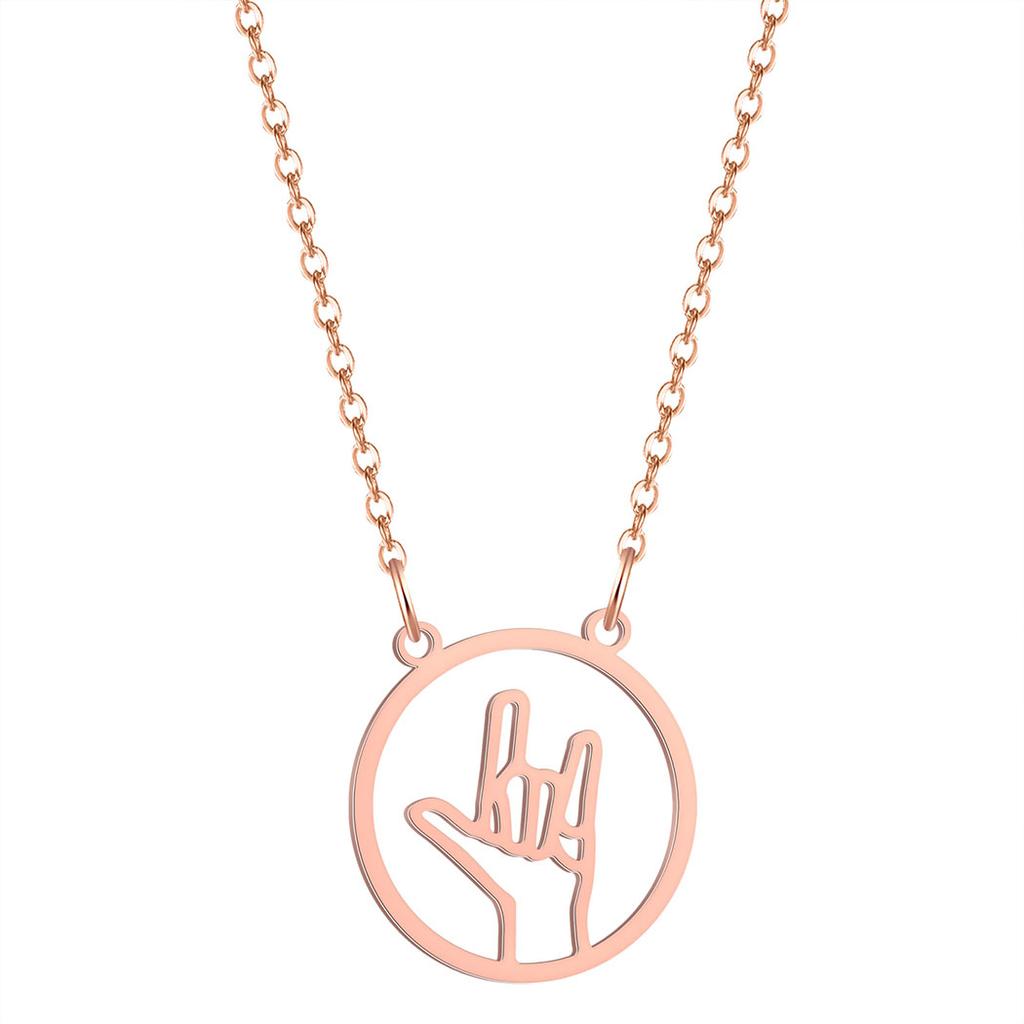 Kinitial Stainless Steel Hand Gestures Necklace I Love You Palm Sign Language Necklace Simple American Rock Necklaces Jewelry