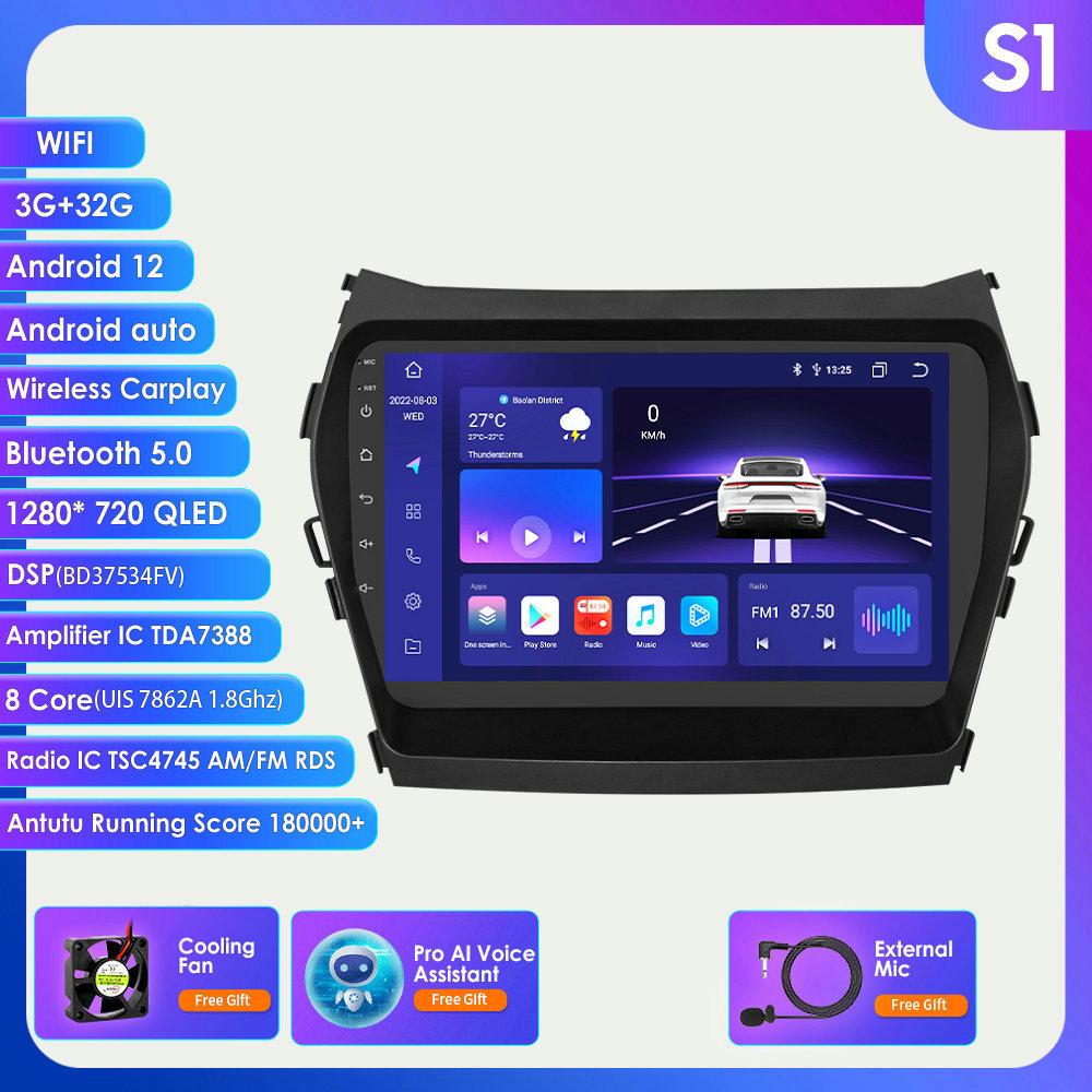 Carplay 4G-LTE 2 Din Android 12 Autorádio Multimediální video přehrávač pro Hyundai Santa Fe 3 2013-2017 IX45 Navigace GPS Stereo BT inteligentní obrazovka