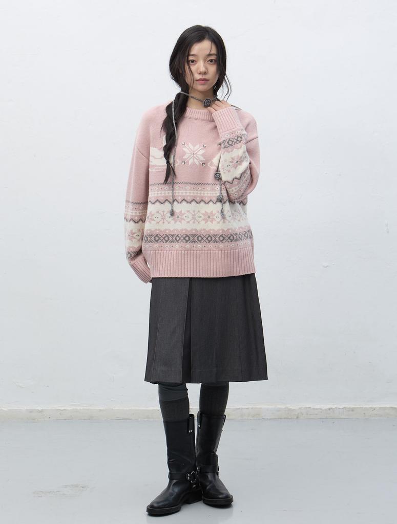 GENERALIDEA Swan Nordic Knit Pullover [Pink] / Wbe4L05552