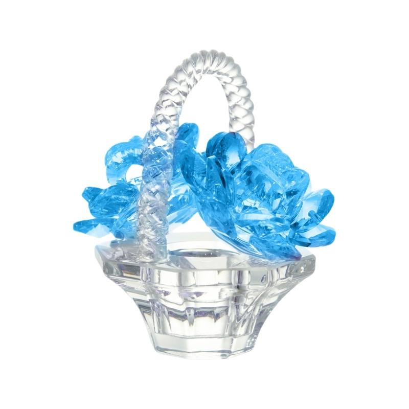 Elegant Crystals Rose Basket Figurine for Home Decoration, Sparkling Tabletop Ornament for Living Room