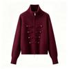Womens Casual Stand Collar Knit Cardigan Double-breasted Zip Slim Fit Daily Wear