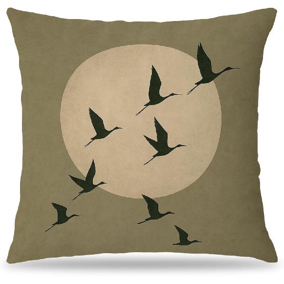 Japanese Emerald Green White Crane Bird Pillow Covers 18x18, Japandi Home Decor, Traditional Oriental Asian Minimalist Birds Pillow Cover Pillowcase
