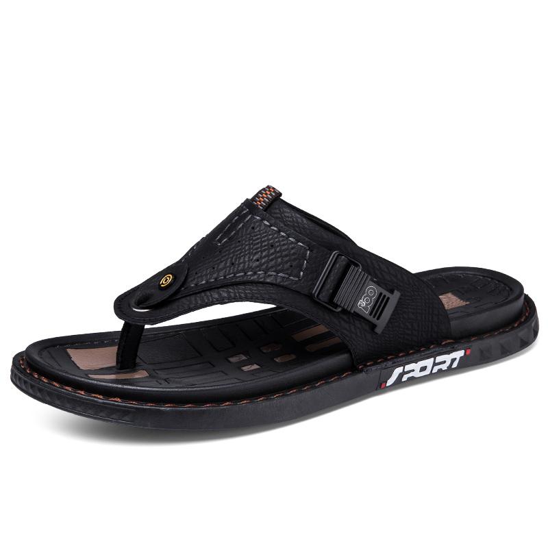 

Летние кожаные мужские шлепанцы, мужские тапочки, размер 38-45 44 чёрный