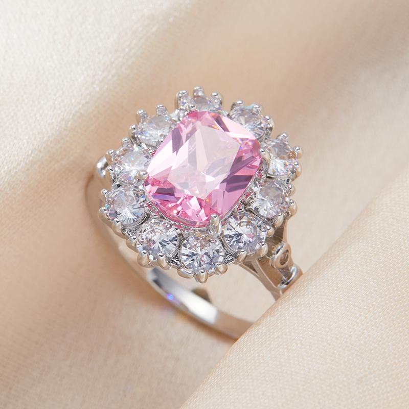 Luxury Heart Shape Pink copper Color Cute Fashion Promise Ring for Women Girl Party Wedding Gift Trendy Zircon