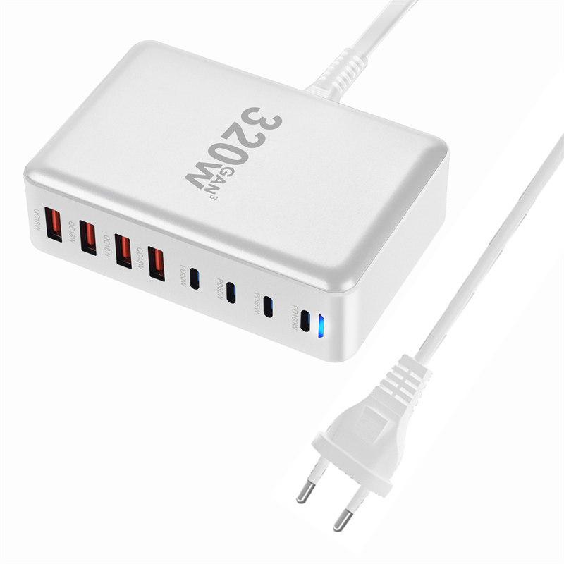 320W GaN Charger USB C Fast Desktop 8-port USB Type C PD Charger Fast Charge 3.0 USB Type C Fast Charger for iPhone15 14 Samsung