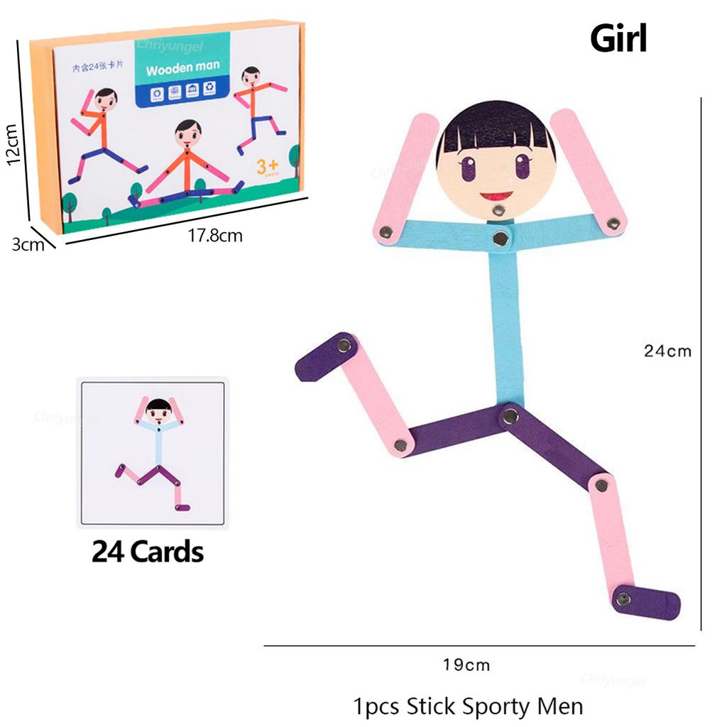 Montessori Wooden Man Puzzle for Kids Sports Theme Early Educational Toy Improve Imagination Hands-on Ability Gift for
