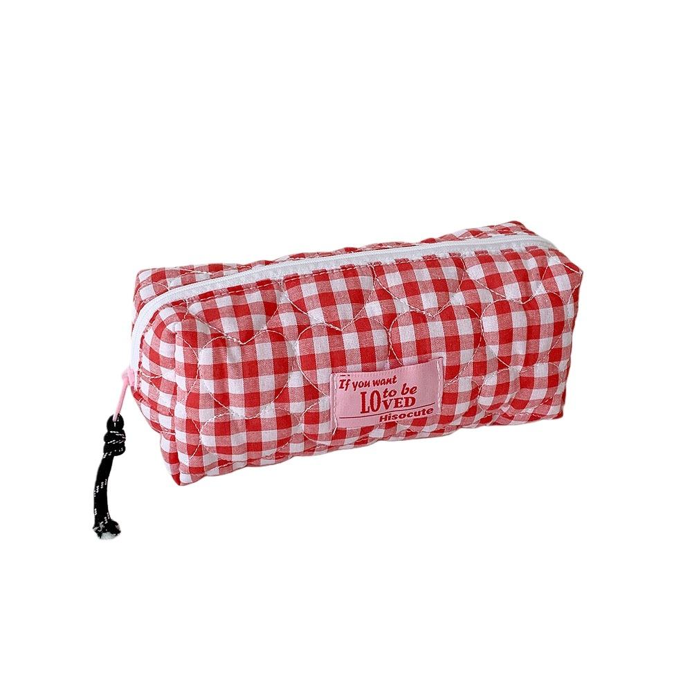Cloth Korean Plaid Stationery Bag Pen Bag Pencil Pouch Plaid Heart Pencil Case  Kids Children