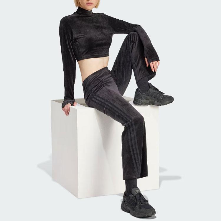 Adidas Originaler Knust Fløyel Utsvingte Strikkebukser Dame Underdeler Svart IT9661