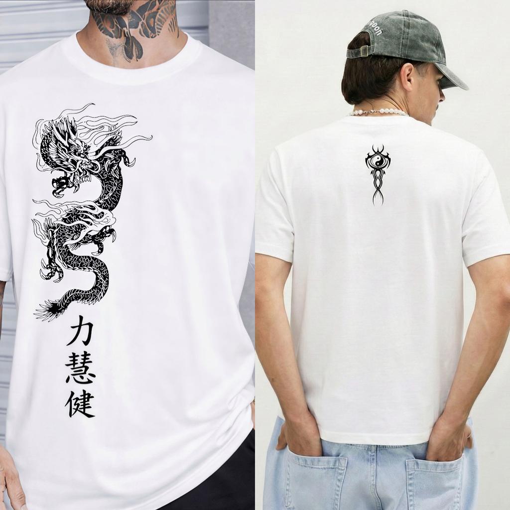 Drachenmuster Bedrucktes T-Shirt Damen Herren Baumwolle Oversized Y2k T-Shirt Hohe Qualität Streetwear Harajuku Männliche Weibliche Kleidung