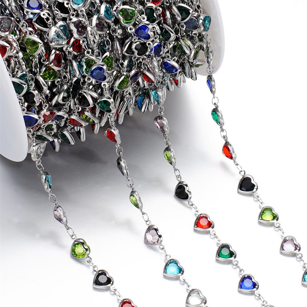 1Meter/Pack Stainless Steel Love Heart Round Shape Crystal Glass Chains for DIY Necklace Bracelet Jewelry Making Accessories