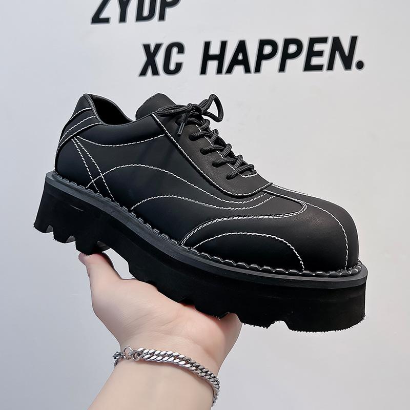 Derby shoes men's platform design sense niche men's shoes trend high sense leather shoes British style round head 8010-A