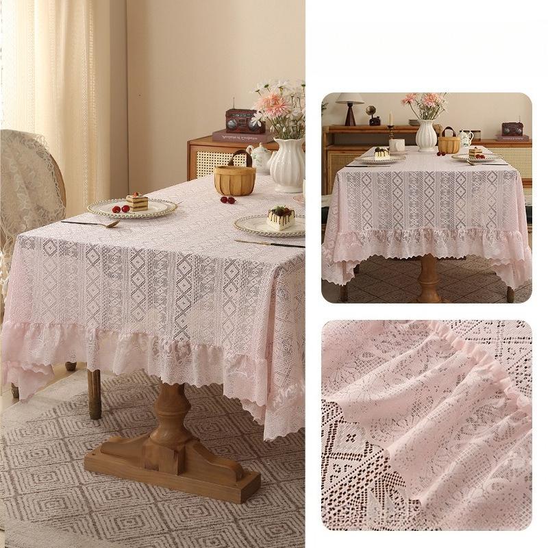 High Density Thickened Lace Tablecloth Exquisite Three-dimensional Embroidery Lotus Leaf Lace Tablecloths French Retro Rectangular Dining Table Mat
