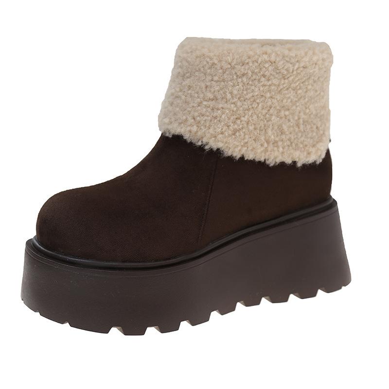 2025 New Winter Cotton Shoes Heightened Ugly Snow Boots Women's Fashion Warm and Velvet Thick-soled Big-headed Fluffy Short Boots