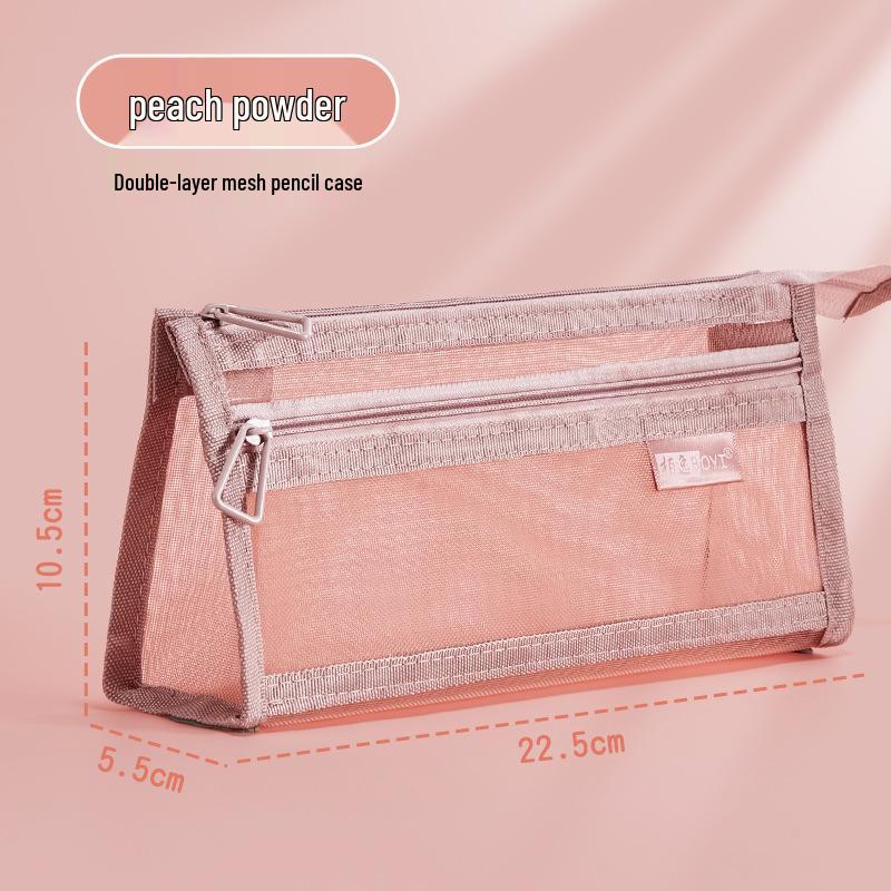 Clear Mesh Double-Layer Pencil Case - Large Capacity 3D Stationery Bag for Kids & Students
