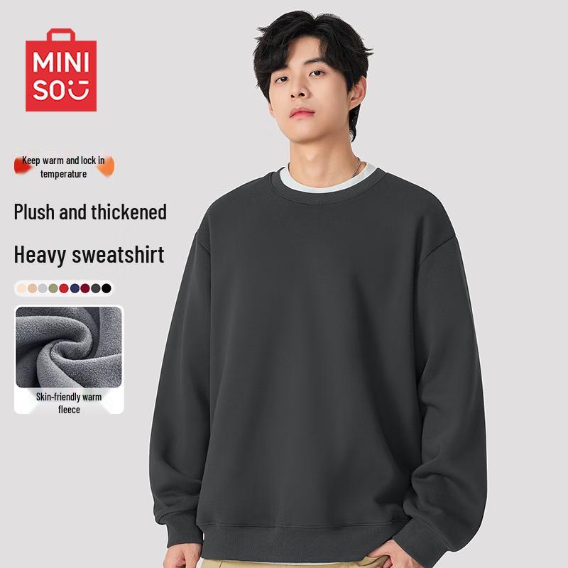 MINISO Men's Winter Warm Fleece Lined Crewneck Pullover Sweatshirt