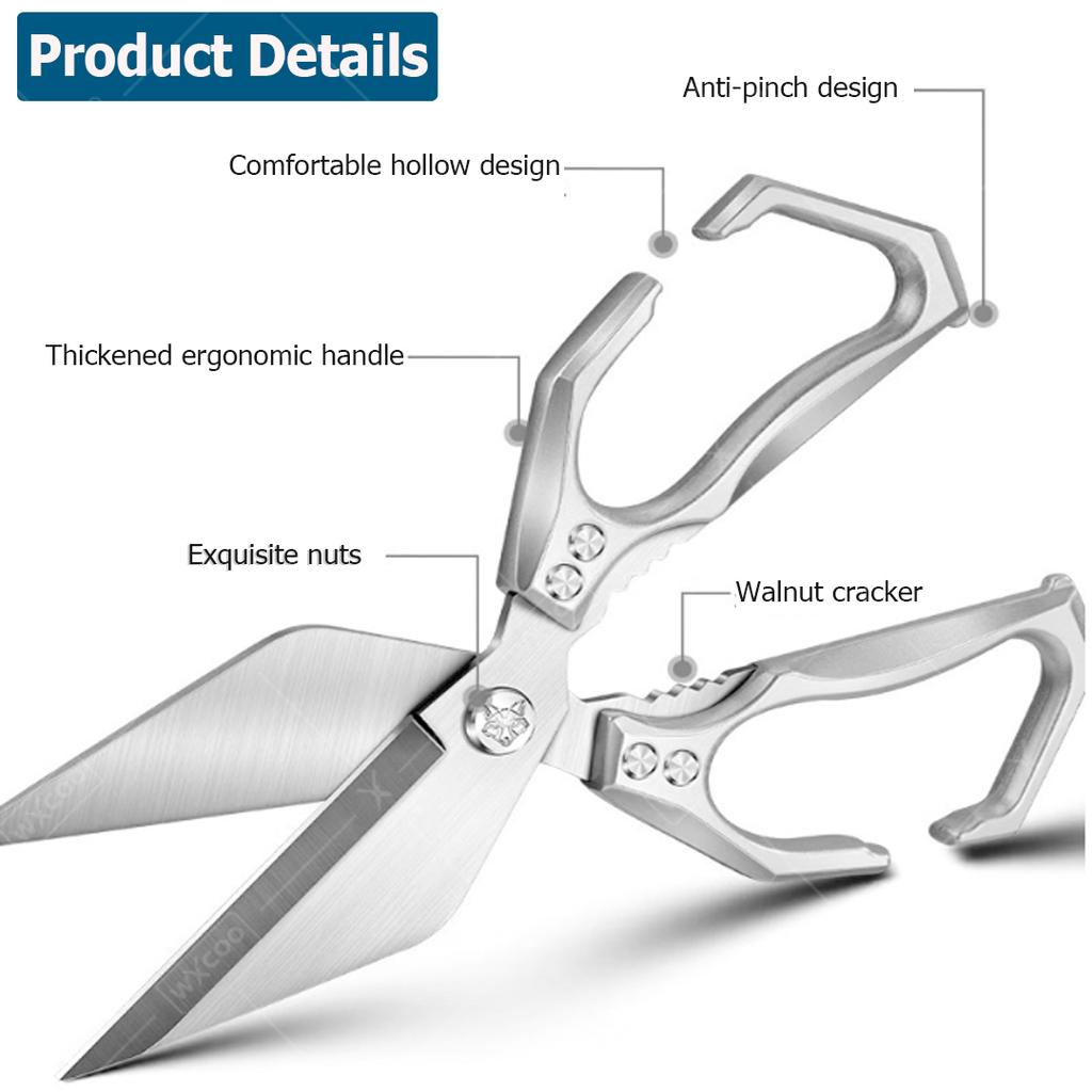 Powerful Kitchen Scissors Triangular Blade Chicken Bones Scissors Heavy Duty Stainless Steel Shears for Cutting Meat Scissors