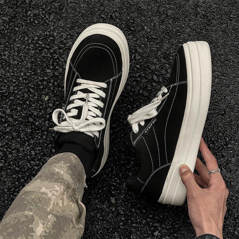 Black shoes low-top canvas shoes autumn new flat-soled men's shoes casual platform retro versatile board shoes 78189-J
