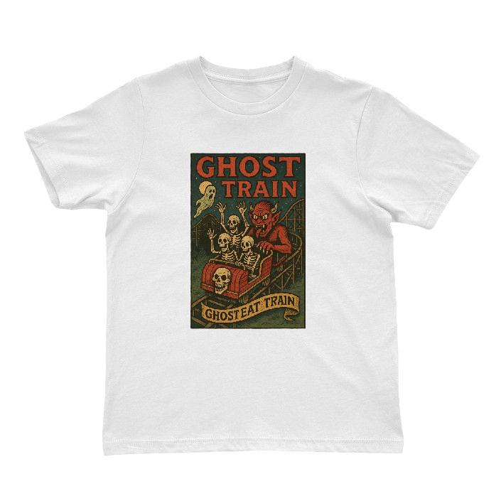

Ghost Train T-Shirt, Vintage Halloween Devil Skeleton Graphic Tee, Retro Horror XL