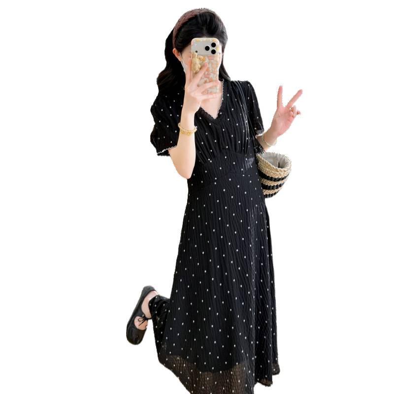 2026 Summer French V-Neck Short Sleeve Floral Maternity Dress