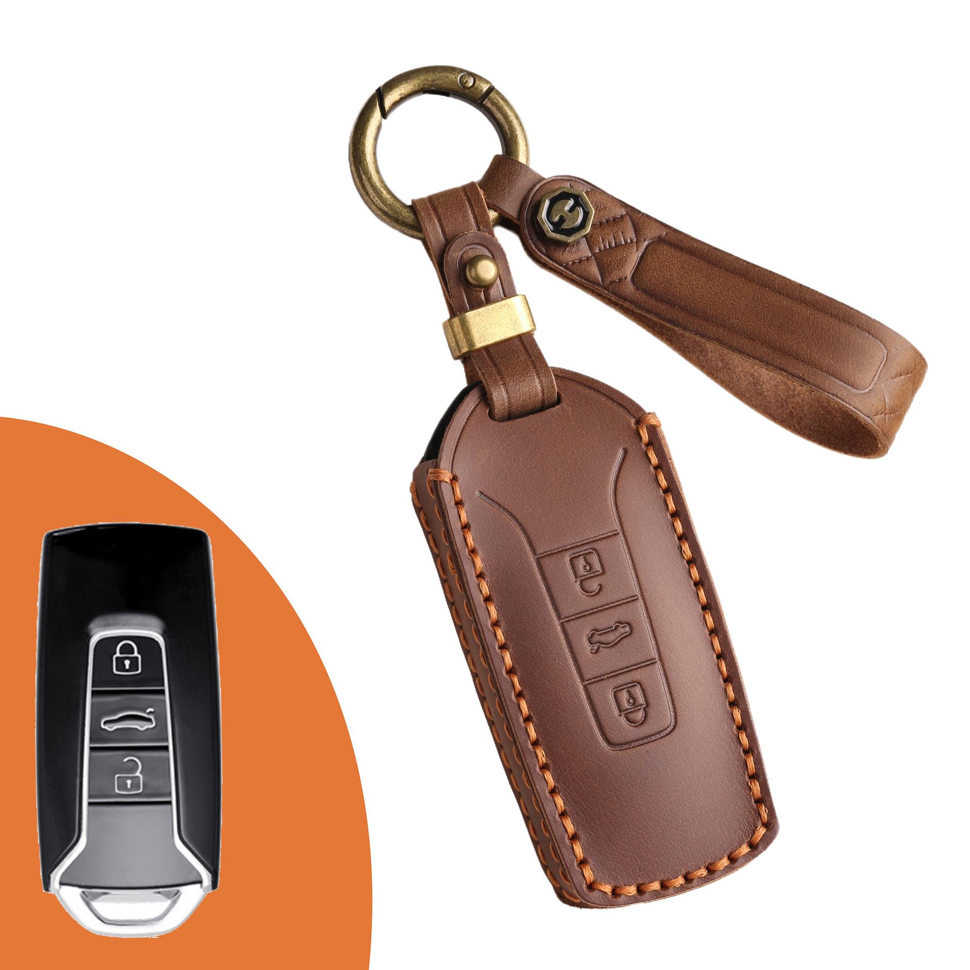 

Защитный чехол для ключа автомобиля подходит для Volkswagen Touareg, чехол для ключа ручной работы из ретро-кожи, ключница из первого слоя коровьей кожи. коричневый