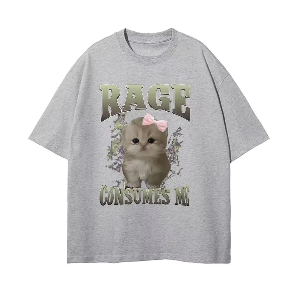 Rage Consumes Me Funny Gifts Cat Meme T Shirt Unisex Fashion Kawaii Tshirts Short Sleeve Casual Tshirts Womens Y2K Clothing