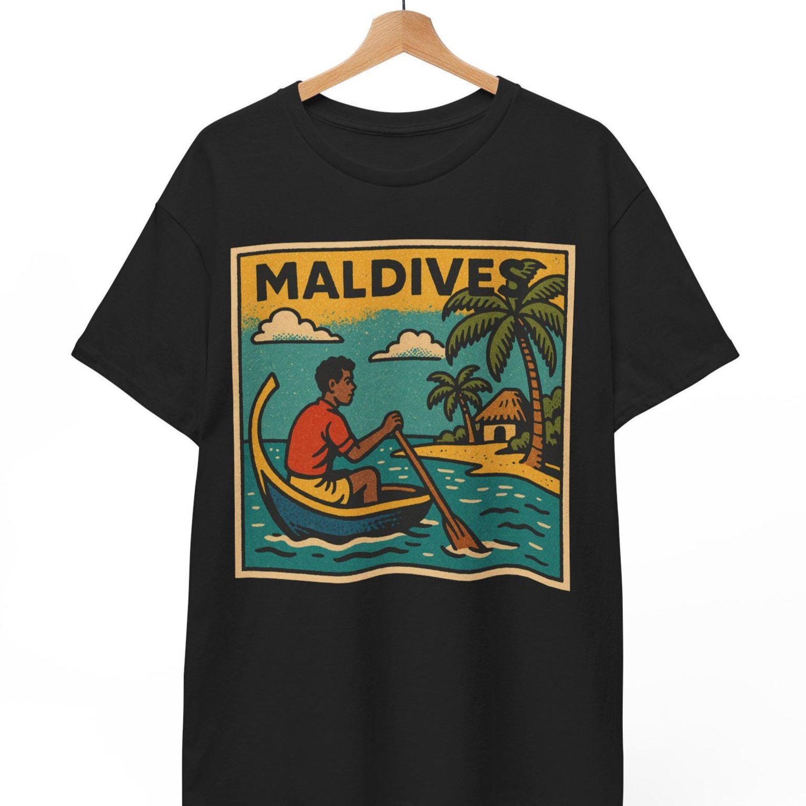 Maldives Retro Comic T-Shirt: Unisex Island Pop Art Tee S