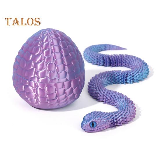 1 Set 3D Printed Snake Egg Figurine Movable Joints Snake Eggshell Figure Fidget Toy Snake Egg with Articulated Snake Inside Desktop Decoration