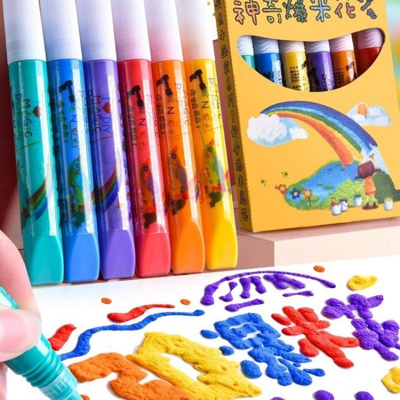 6 ks / Sada  Exotické Popcornové Pero Multifunkční Pěnový Zvýrazňovač Zápisník Dětské Magické Pero Zábavné Nadýchané Pero 3D Bublinkové Pero