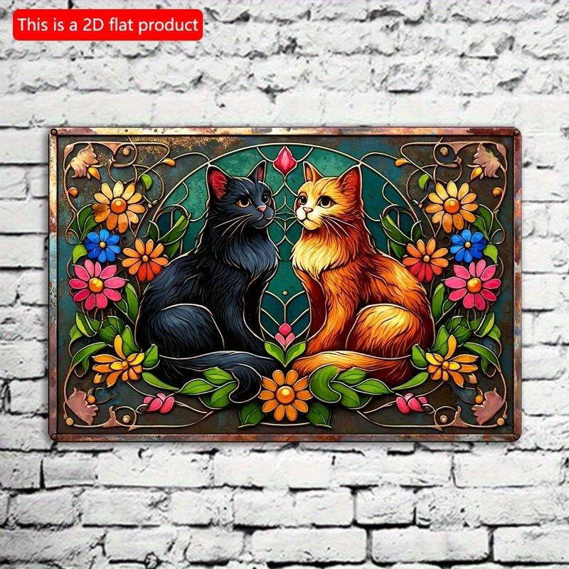 2d Flat 30*20cm, Vintage Wooden Sign, Black and Orange Cats Wall Art Decor, Cat Themed Hanging Plaque, for Home, Kitchen, Garden, Bedroom, Bar.