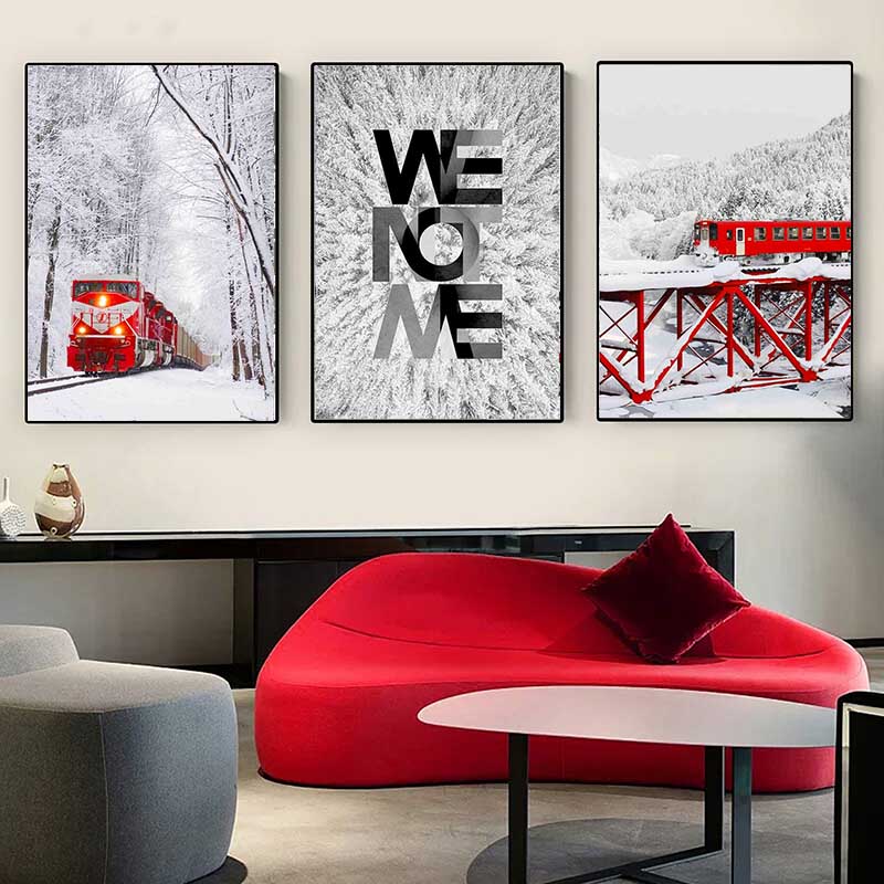 

Красный поезд, снежный лес, пейзаж, холст, картина, зимние природные пейзажи, постеры и принты, домашний декор для гостиной, без рамки 21cm×30cm NoFrame