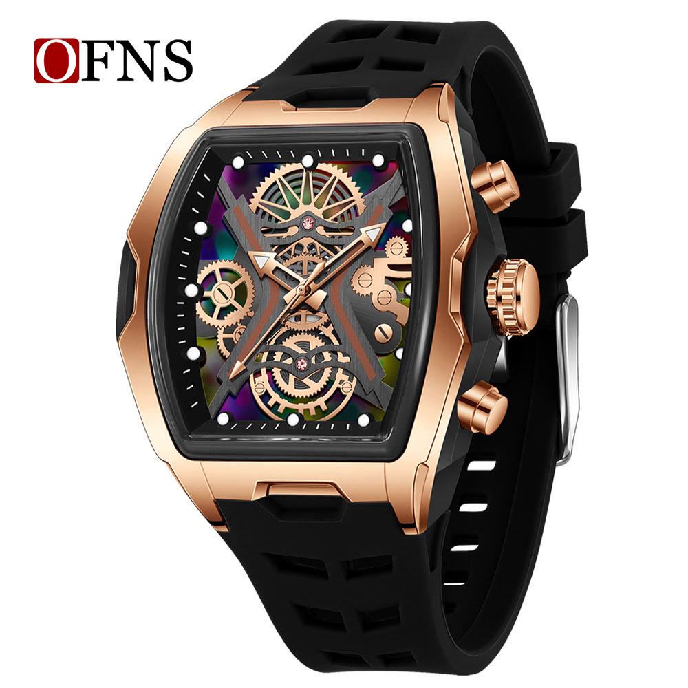 OFNS Men s Retro Barrel Quartz Watch - Business Strap, Laser Design, Waterproof Model 1213