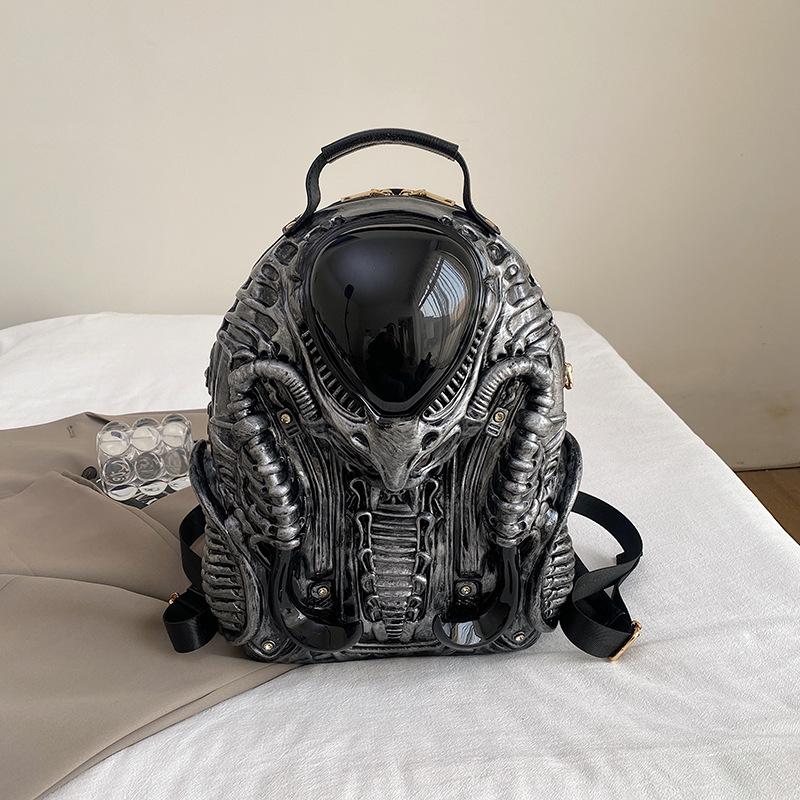 

Fashionable and Unique Shaped Backpack Designer Cool Backpack Retro Warrior Street Punk Style Unisex Luxury Pack Big Black Bag