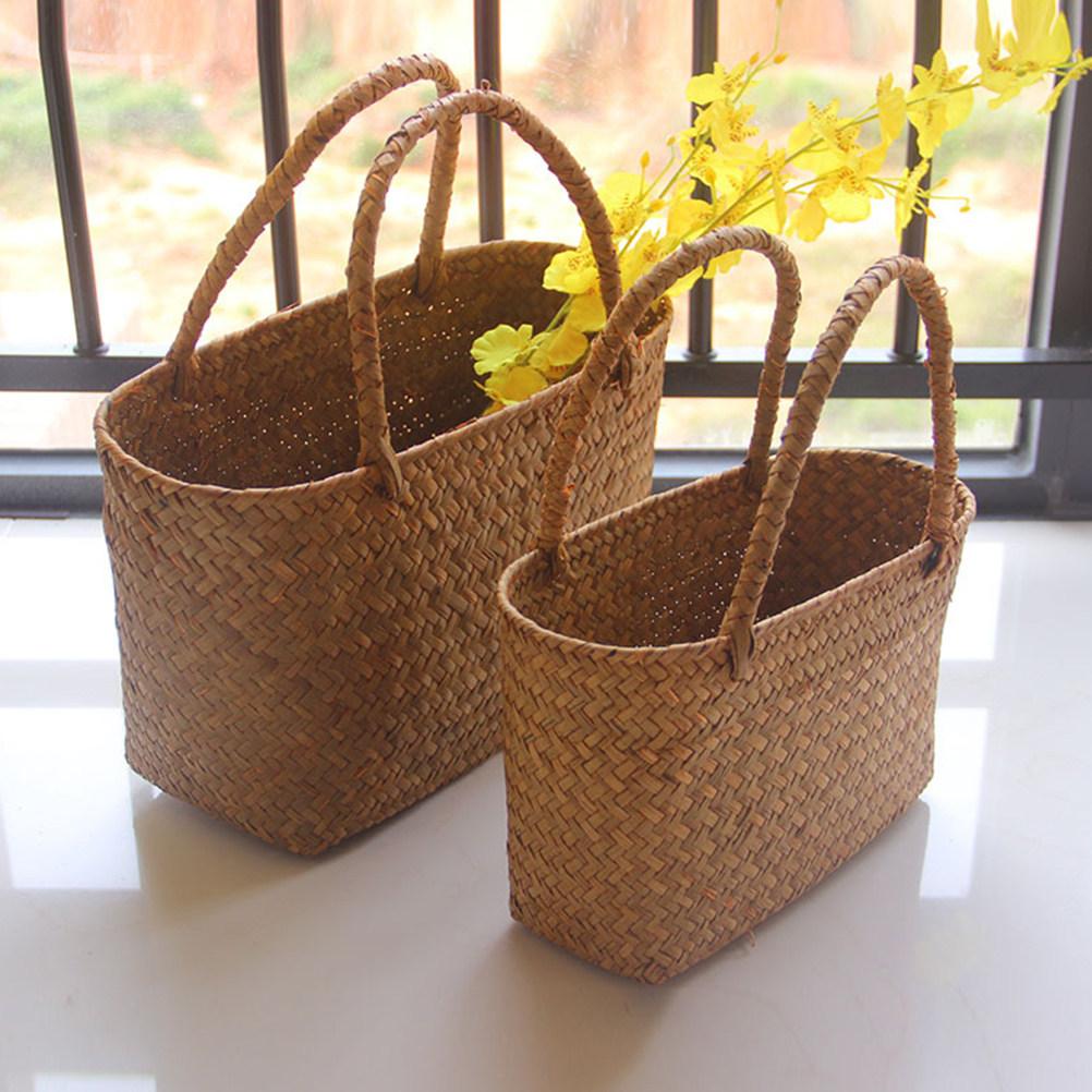 Handmade Woven Flower Basket S Size Sturdy Seagrass Storage Basket for Plant Pot Cover Laundry Picnic Market Bag
