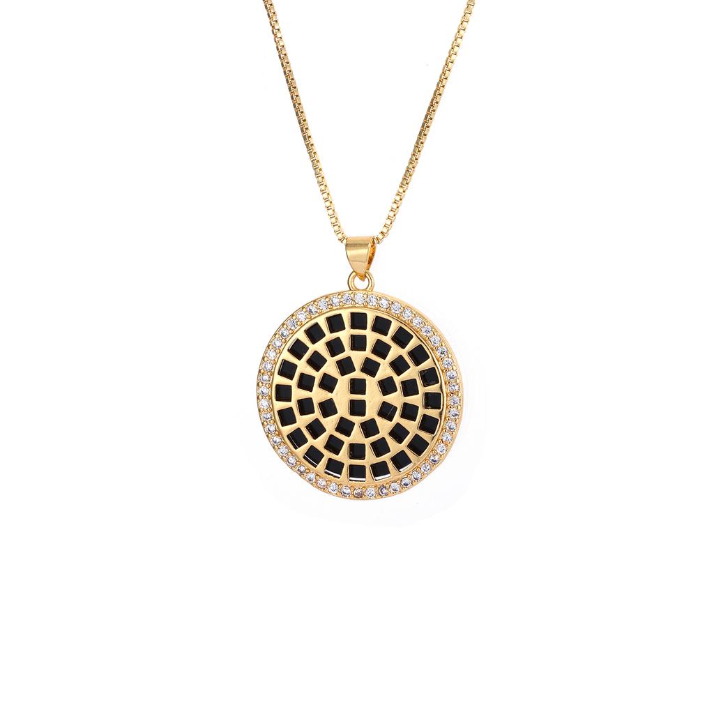 Nidin Geometric Mosaic Round Disk Pendant Necklace For Women Vintage Black Crystal Zircon Choker Trendy Statement Jewelry Gifts