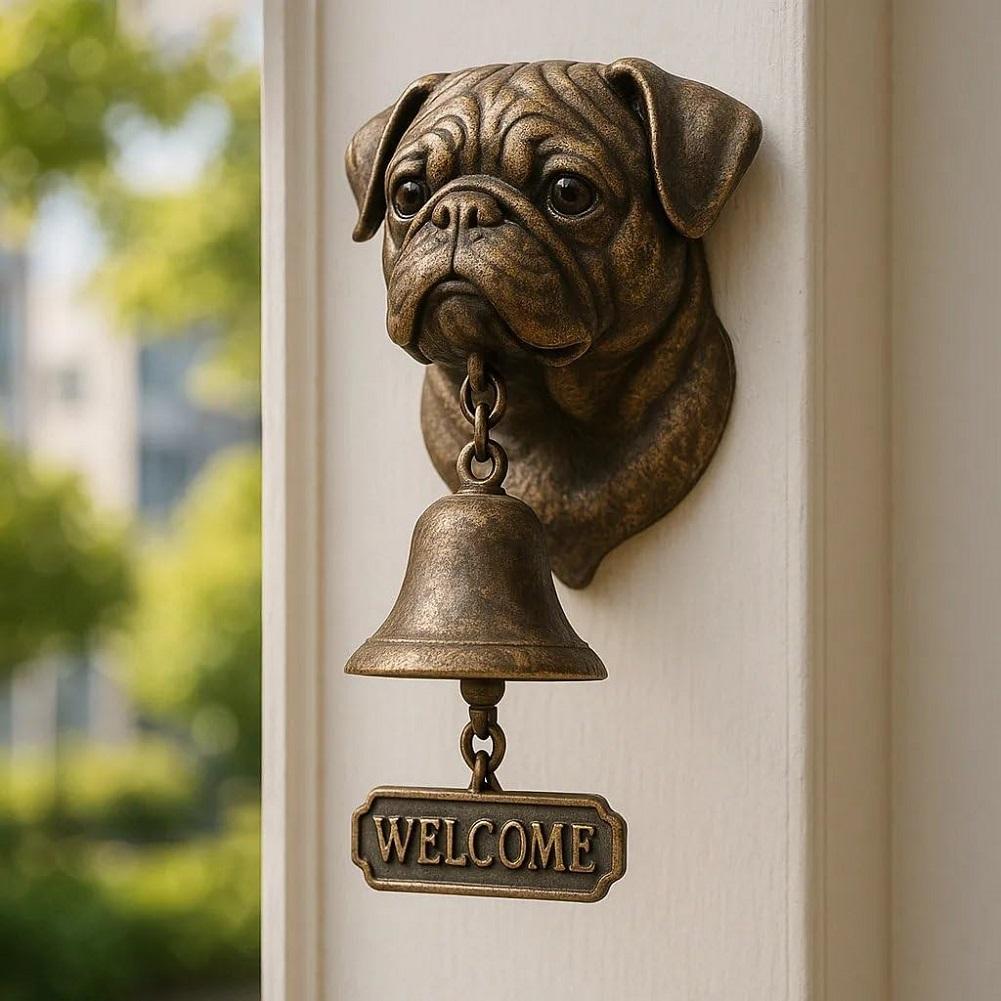 Cute Dog-Shaped Doorbell Pug Outdoor Patio Garden Welcome Door Hanging Decoration Front Door Cast Iron Wind Chimes Dinner Bell