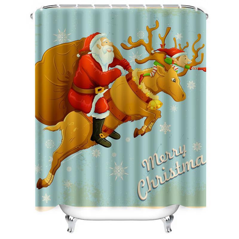 Tu Christmas Shower Curtain Santa Claus Festive Holiday Bathroom Decor Merry Xmas Reindeer Pattern Waterproof Home Textile Gift