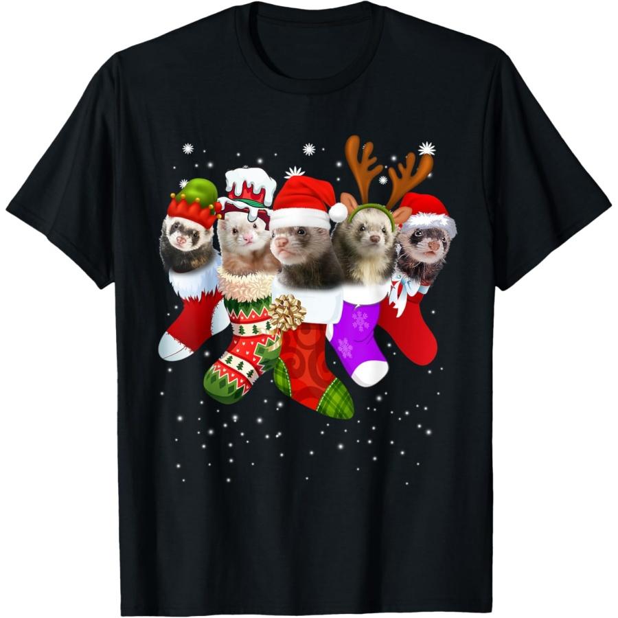 Ferret In Socks Christmas T-Shirt XXXXXL чёрный