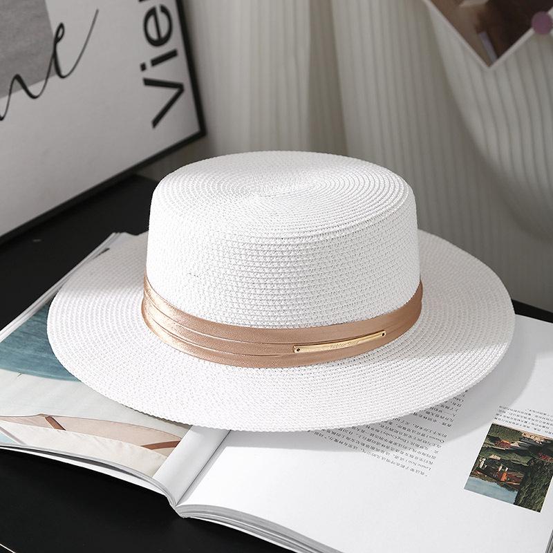 White top hat women's summer shade straw hat Internet celebrity beach vacation show face small sun hat