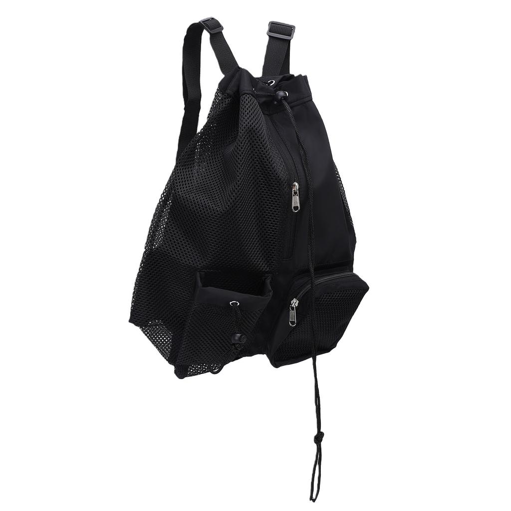 Swim Bag Oxford Cloth Mesh Drawstring Backpack Portable Beach Backpack for Cycling Swimming Surfing Black