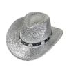 Glitzerndes Cowboyhut Unisex Westernstil Breiter Rand Fedora Hut für Party Festival Cosplay
