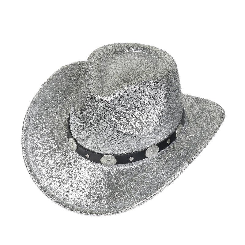 Glitzerndes Cowboyhut Unisex Westernstil Breiter Rand Fedora Hut für Party Festival Cosplay